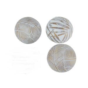 Whitewashed Tropical Leaf Wood Look Decor Balls Set of 3
